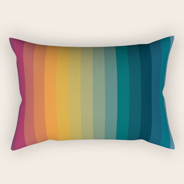 Colorful Abstract Vintage 70s Style Retro Rainbow Summer Stripes Rectangular Pillow Gallery Image 2
