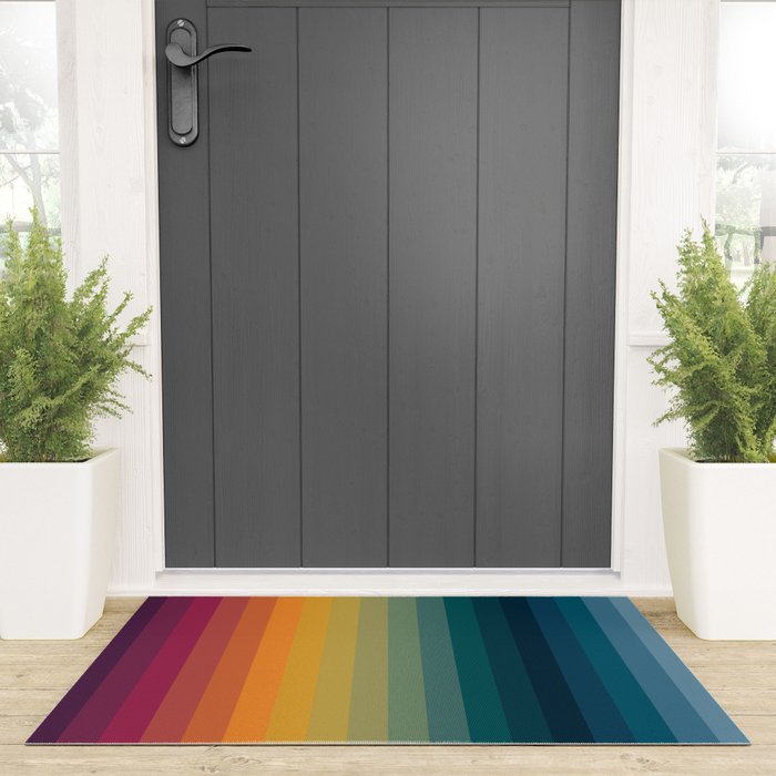 Colorful Abstract Vintage 70s Style Retro Rainbow Summer Stripes Welcome Mat Gallery Image 3