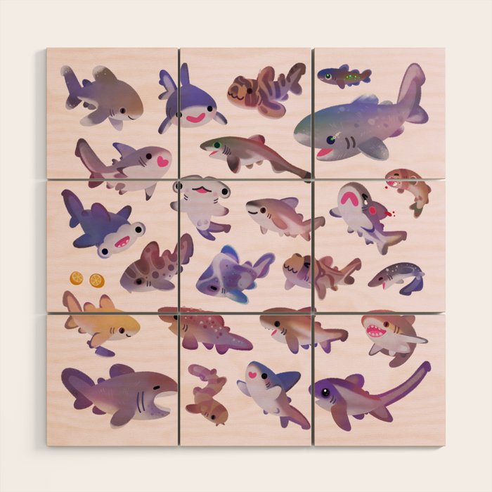 Shark day2 - bright Wood Wall Art Gallery Image 1
