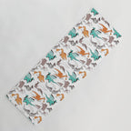 Origami dragon friends // white background aqua orange grey and taupe fantastic creatures Yoga Mat Gallery Image 1