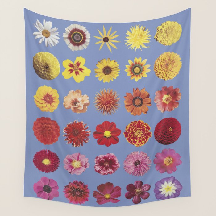 Floral Palette / Blue Background Wall Tapestry Gallery Image 1