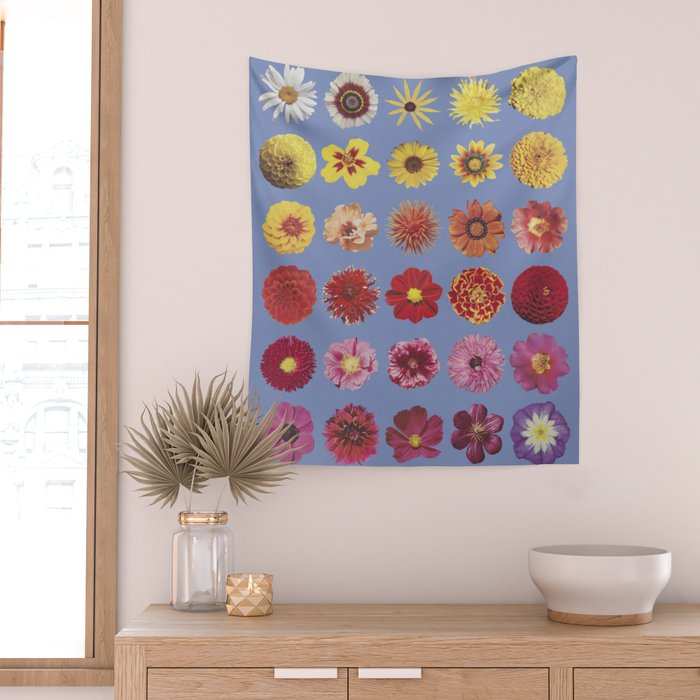 Floral Palette / Blue Background Wall Tapestry Gallery Image 2