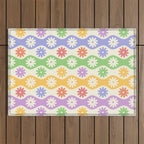 Retro Wavy Stripes with Colorful Flowers Outdoor Rug Gallery Image 1