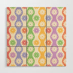 Retro Wavy Stripes with Colorful Flowers Wood Wall Art Gallery Image 1