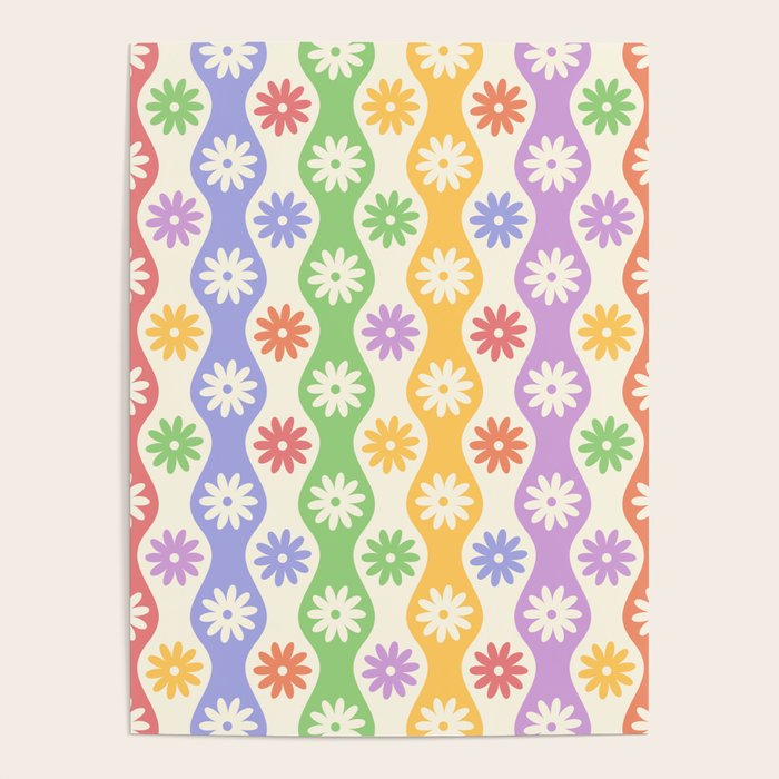 Retro Wavy Stripes with Colorful Flowers Poster Gallery Image 4