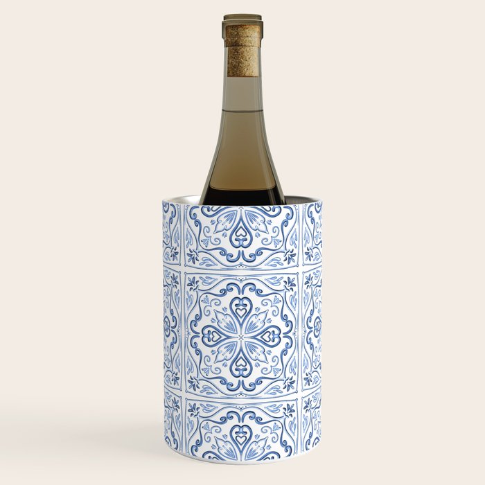 Blue and White Elegant Tiled Pattern Wine Chiller