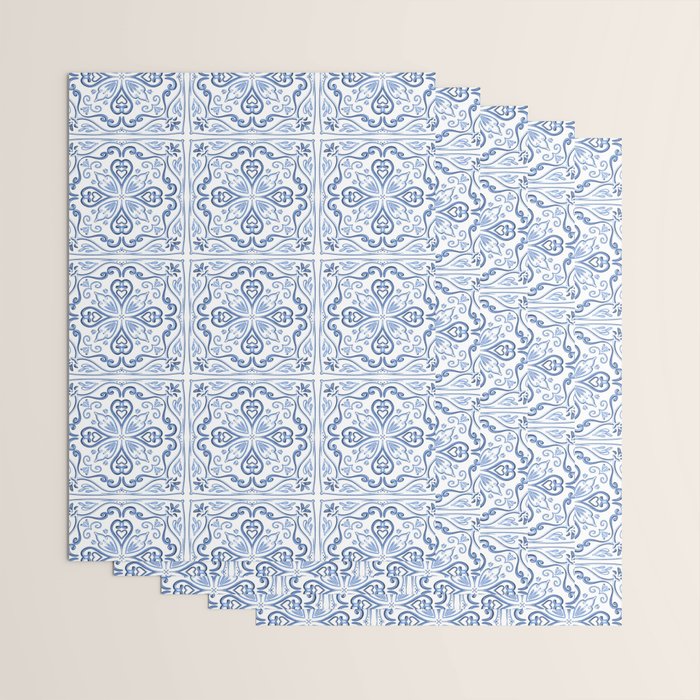 Blue and White Elegant Tiled Pattern Wrapping Paper Gallery Image 3
