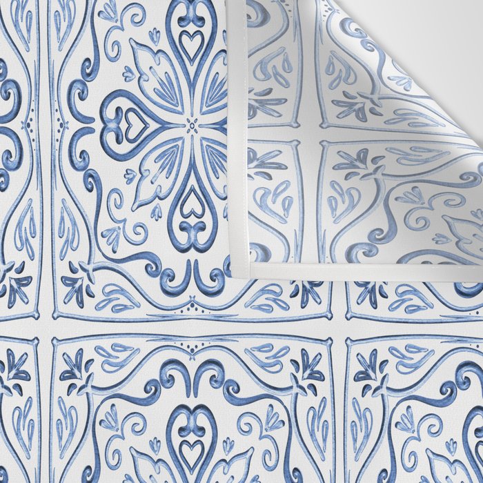 Blue and White Elegant Tiled Pattern Wall Tapestry Gallery Image 3