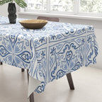 Blue and White Elegant Tiled Pattern Tablecloth Gallery Image 3