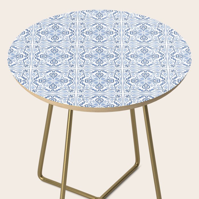 Blue and White Elegant Tiled Pattern Side Table Gallery Image 2
