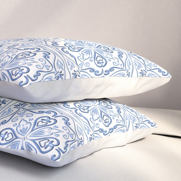 Blue and White Elegant Tiled Pattern Pillow Sham Gallery Image 3