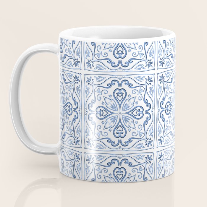 Blue and White Elegant Tiled Pattern Coffee Mug Gallery Image 3