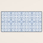 Blue and White Elegant Tiled Pattern Desk Mat Gallery Image 3