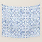 Blue and White Elegant Tiled Pattern Wall Tapestry Gallery Image 4