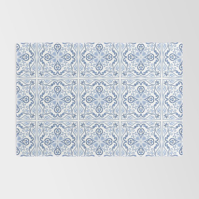 Blue and White Elegant Tiled Pattern Rug Gallery Image 2