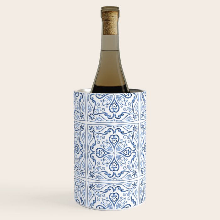 Blue and White Elegant Tiled Pattern Wine Chiller Gallery Image 2