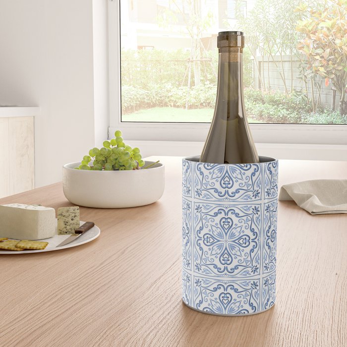 Blue and White Elegant Tiled Pattern Wine Chiller Gallery Image 4