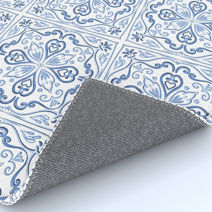 Blue and White Elegant Tiled Pattern Rug Gallery Image 4