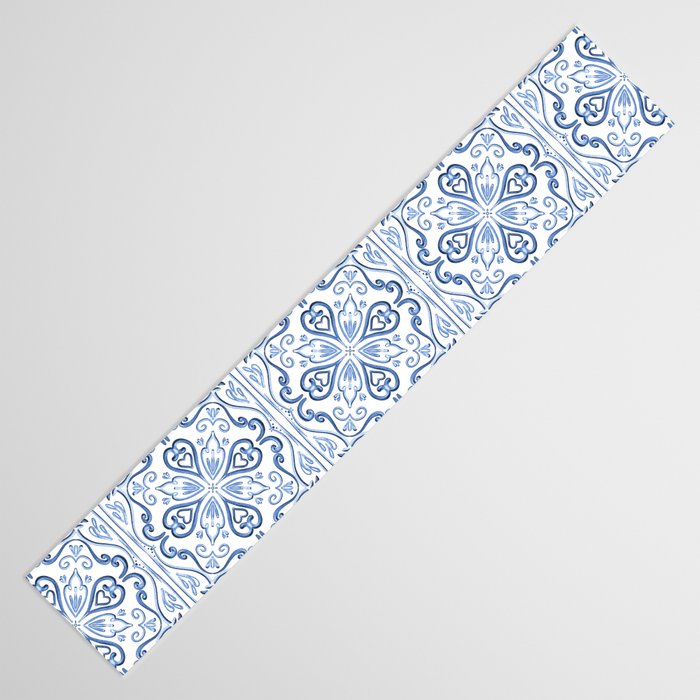 Blue and White Elegant Tiled Pattern Table Runner Gallery Image 3