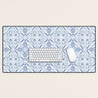 Blue and White Elegant Tiled Pattern Desk Mat Gallery Image 1