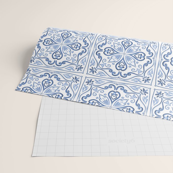 Blue and White Elegant Tiled Pattern Wrapping Paper Gallery Image 2