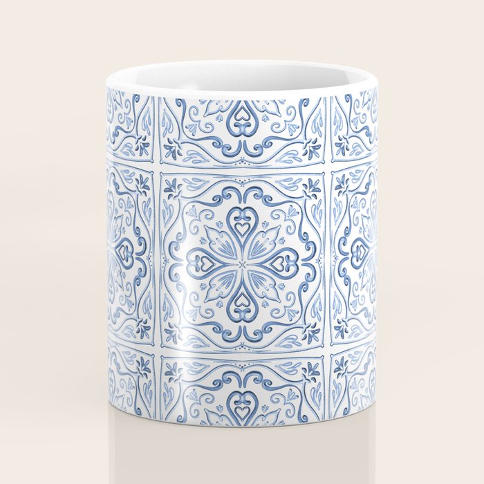 Blue and White Elegant Tiled Pattern Coffee Mug Gallery Image 4