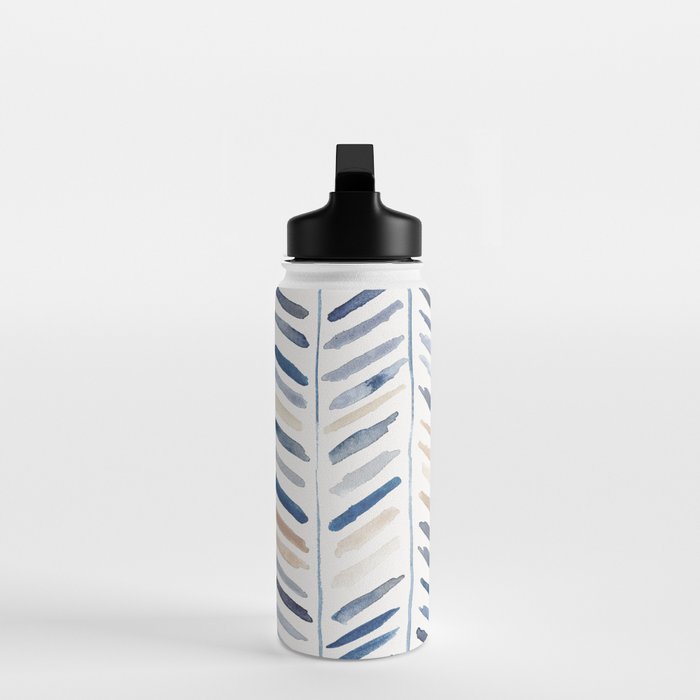 artistic herringbone in indigo and earthy shades Water Bottle Gallery Image 3