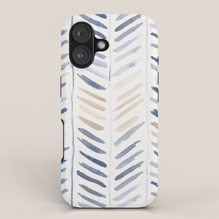 artistic herringbone in indigo and earthy shades iPhone Case Gallery Image 1