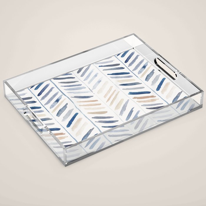 artistic herringbone in indigo and earthy shades Acrylic Tray Gallery Image 1
