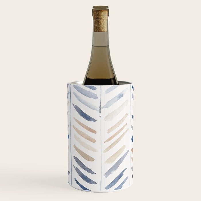artistic herringbone in indigo and earthy shades Wine Chiller Gallery Image 1