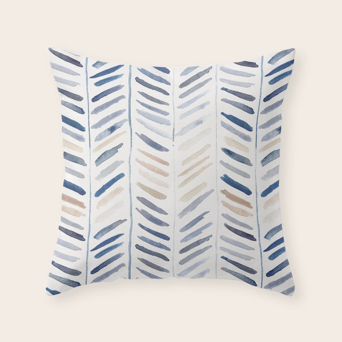 artistic herringbone in indigo and earthy shades Throw Pillow Gallery Image 6