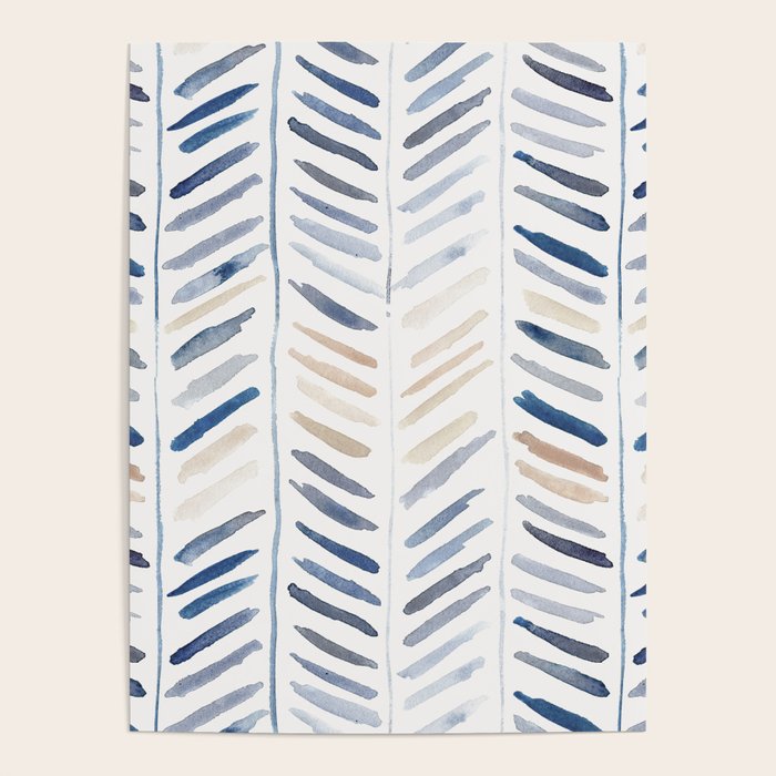 artistic herringbone in indigo and earthy shades Poster Gallery Image 1