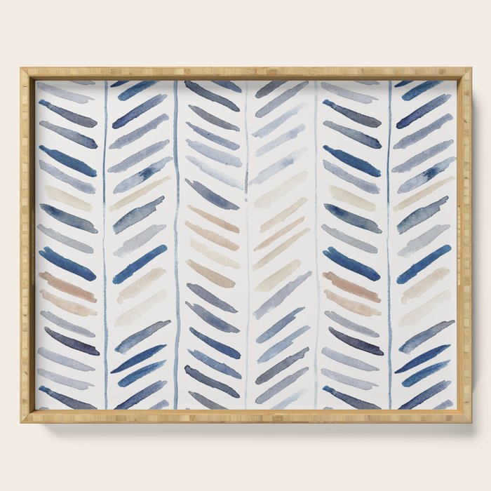 artistic herringbone in indigo and earthy shades Serving Tray Gallery Image 1