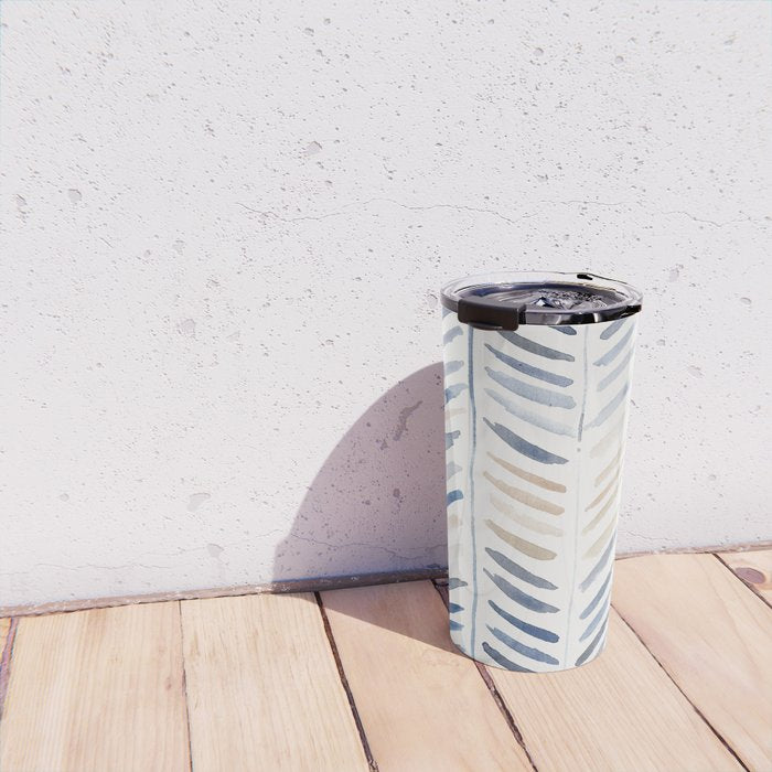 artistic herringbone in indigo and earthy shades Travel Mug Gallery Image 4