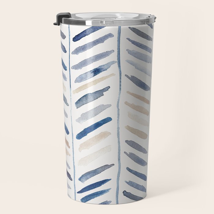 artistic herringbone in indigo and earthy shades Travel Mug Gallery Image 3