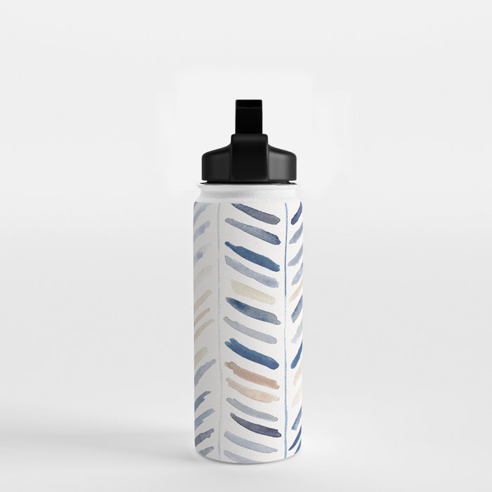 artistic herringbone in indigo and earthy shades Water Bottle Gallery Image 2