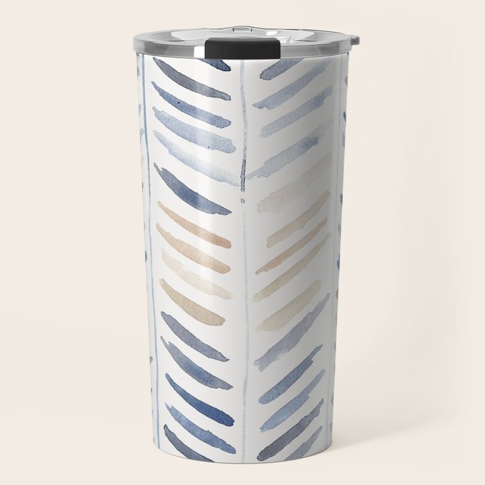 artistic herringbone in indigo and earthy shades Travel Mug Gallery Image 1
