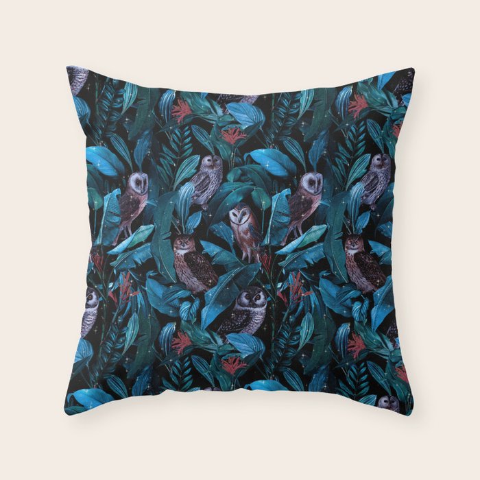 Owl and Leaf Garden Throw Pillow Gallery Image 1