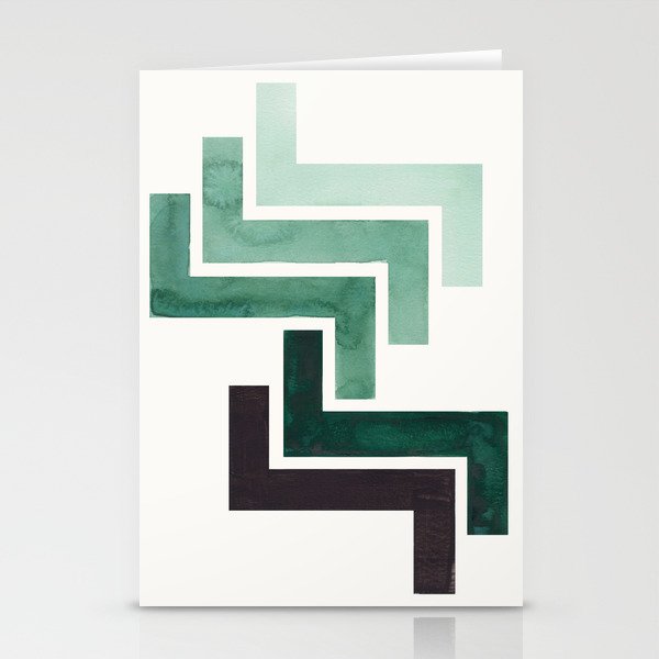 Deep Green Pattern Mid-century Modern Simple Geometric Pattern Watercolor Minimalist Art Squares Stationery Card Gallery Image 2