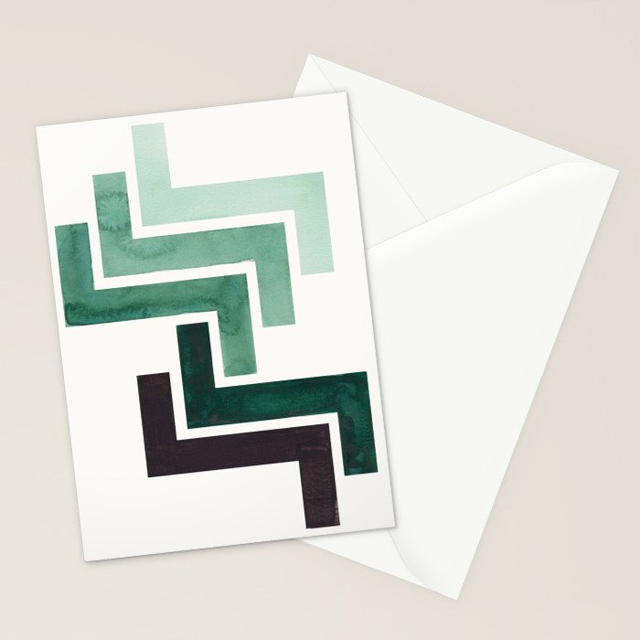 Deep Green Pattern Mid-century Modern Simple Geometric Pattern Watercolor Minimalist Art Squares Stationery Card Gallery Image 2