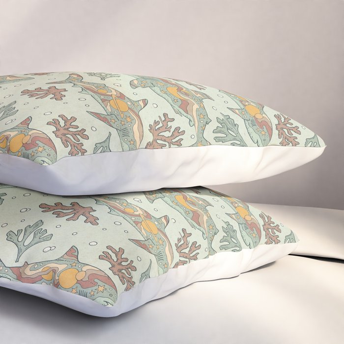 Midnight Swim | Dusty Sunset Palette | Ocean Shark Art Pillow Sham Gallery Image 3