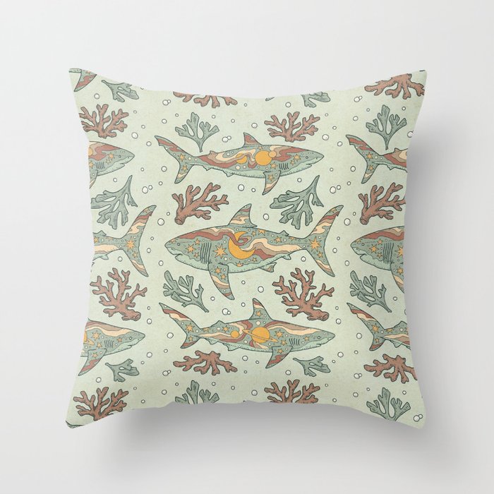 Midnight Swim | Dusty Sunset Palette | Ocean Shark Art Throw Pillow Gallery Image 6