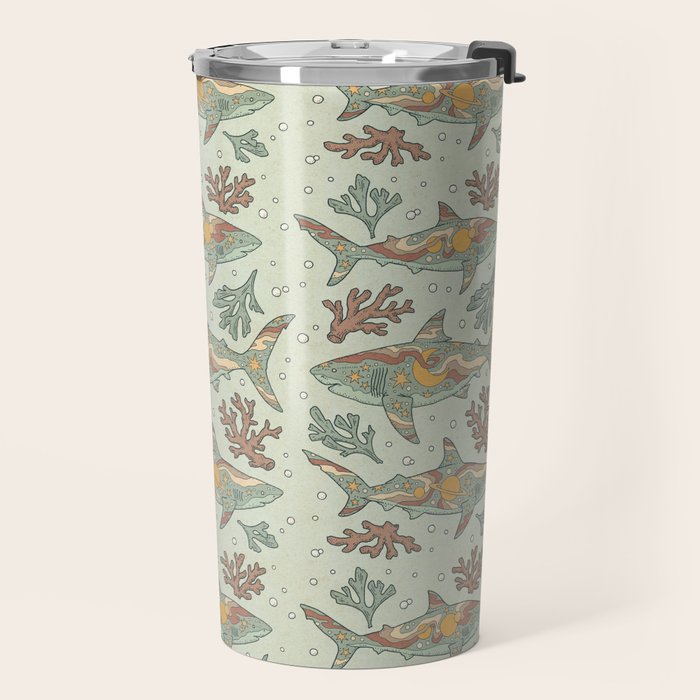 Midnight Swim | Dusty Sunset Palette | Ocean Shark Art Travel Mug Gallery Image 2
