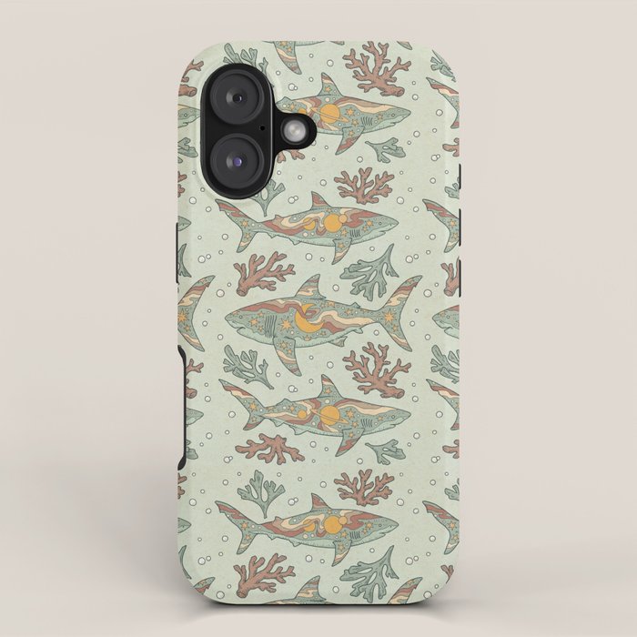 Midnight Swim | Dusty Sunset Palette | Ocean Shark Art iPhone Case Gallery Image 1