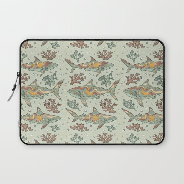 Midnight Swim | Dusty Sunset Palette | Ocean Shark Art Laptop Sleeve Gallery Image 1