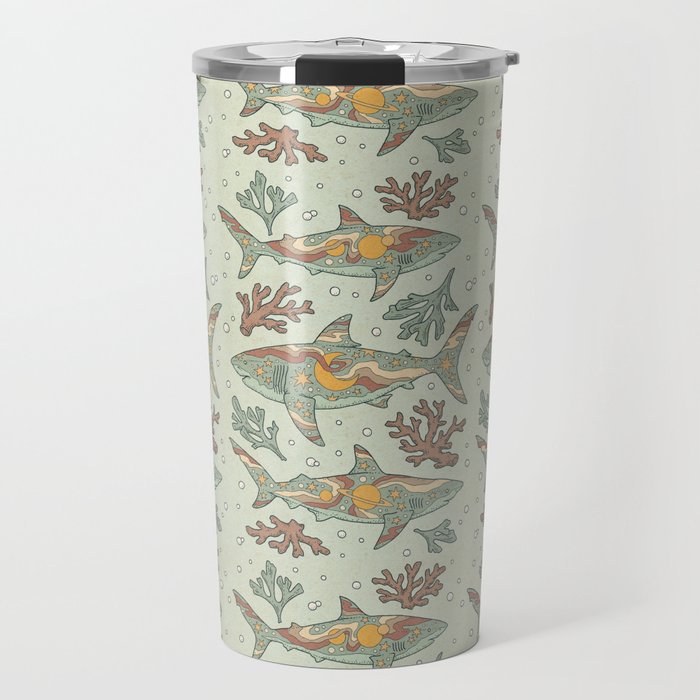 Midnight Swim | Dusty Sunset Palette | Ocean Shark Art Travel Mug Gallery Image 1