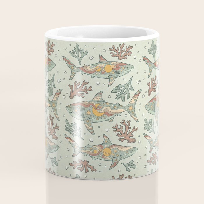 Midnight Swim | Dusty Sunset Palette | Ocean Shark Art Coffee Mug Gallery Image 4
