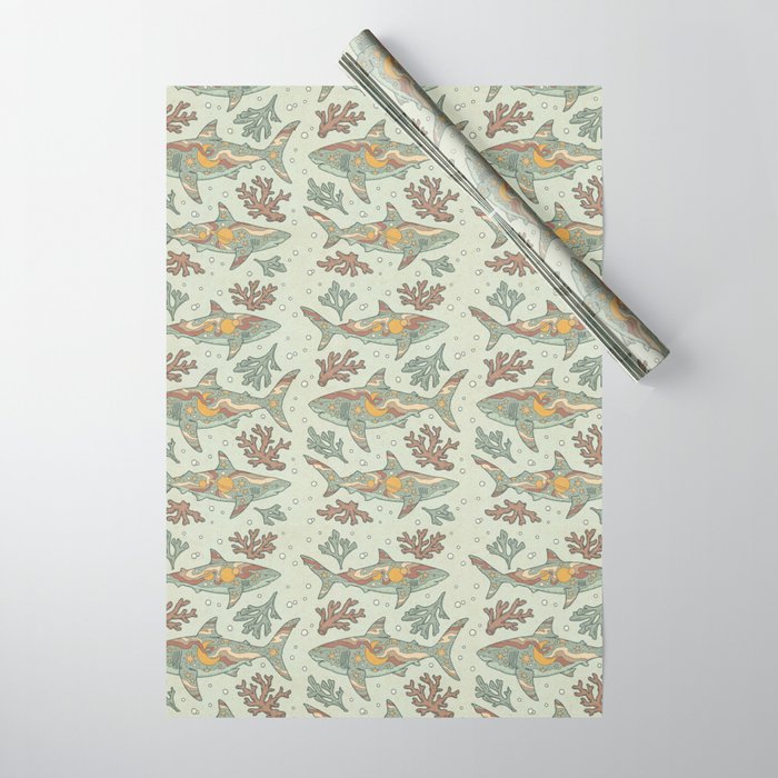Midnight Swim | Dusty Sunset Palette | Ocean Shark Art Wrapping Paper Gallery Image 1