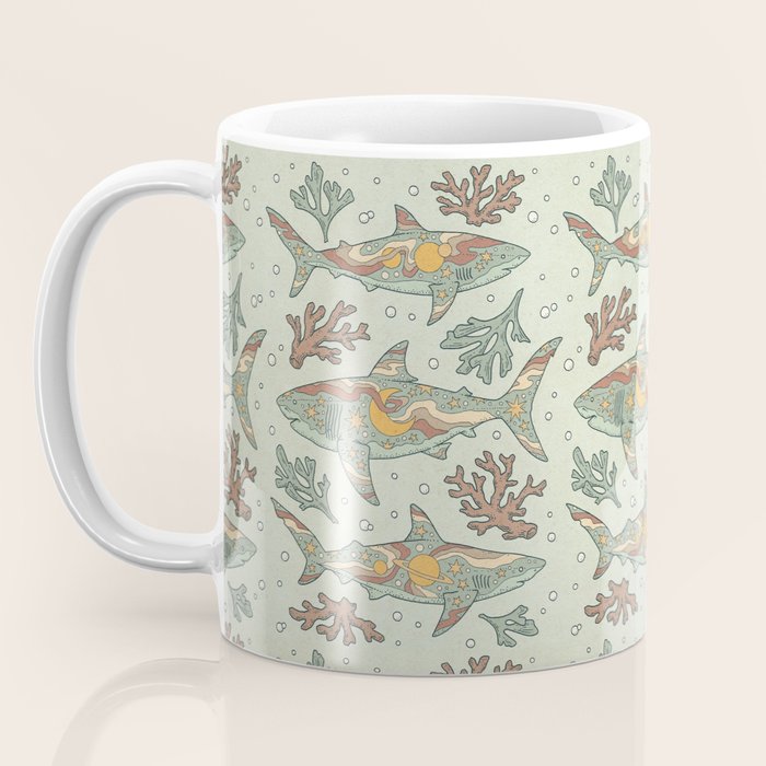 Midnight Swim | Dusty Sunset Palette | Ocean Shark Art Coffee Mug Gallery Image 3