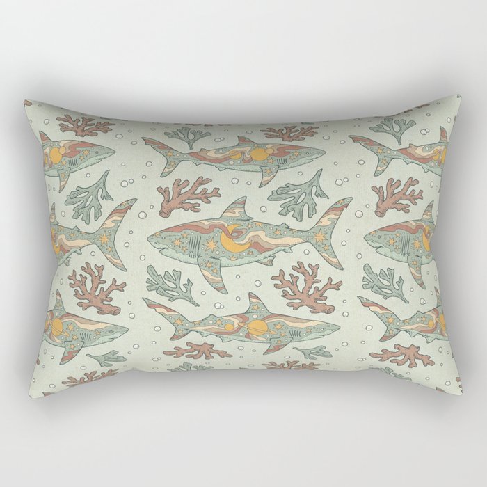 Midnight Swim | Dusty Sunset Palette | Ocean Shark Art Rectangular Pillow Gallery Image 2